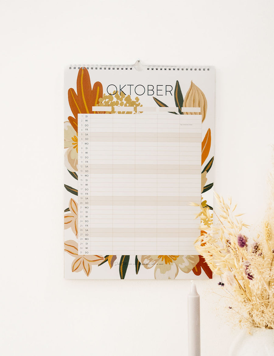 Familienkalender Flowers 2024 - Din A3 mit 5 Spalten