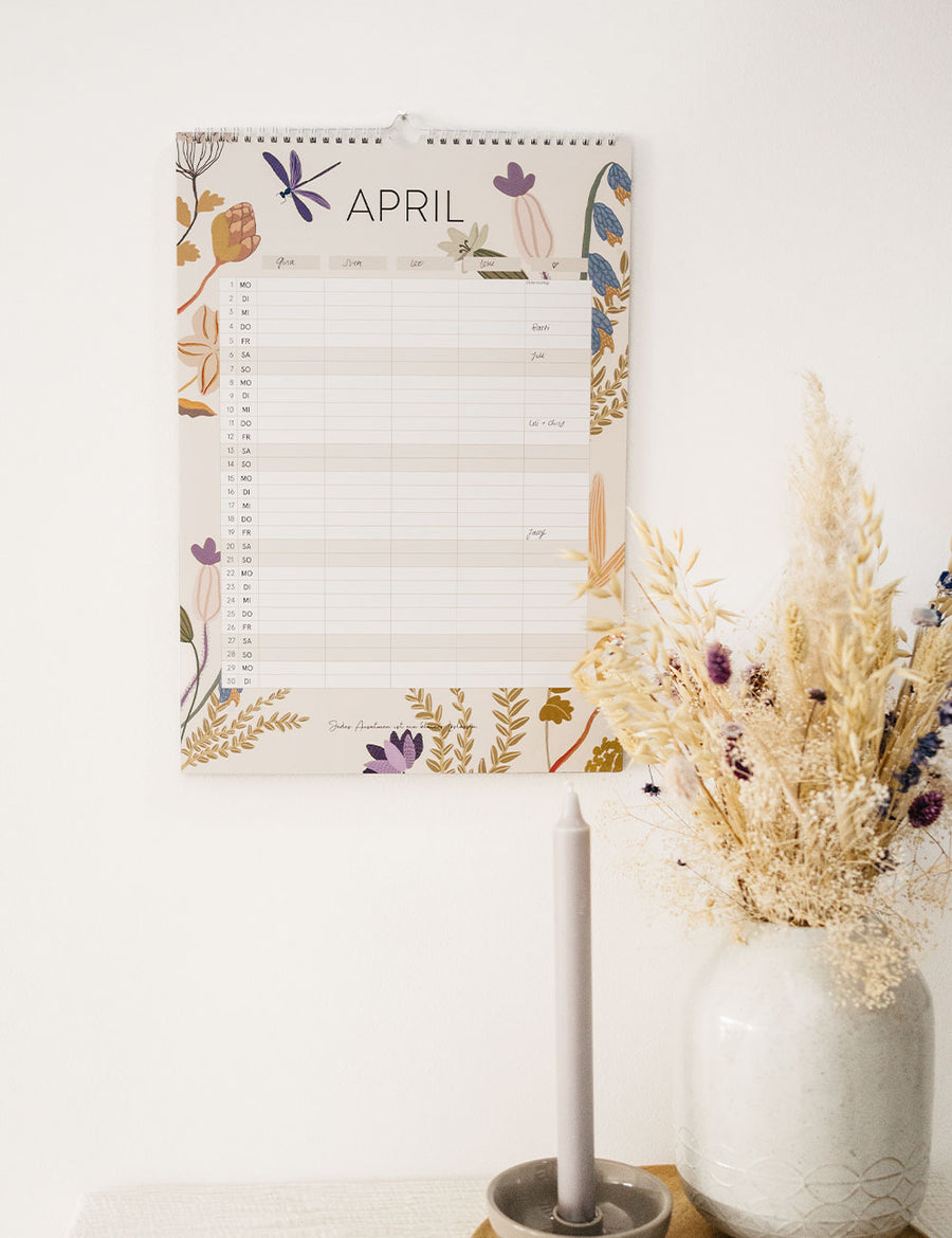 Familienkalender Flowers 2024 - Din A3 mit 5 Spalten