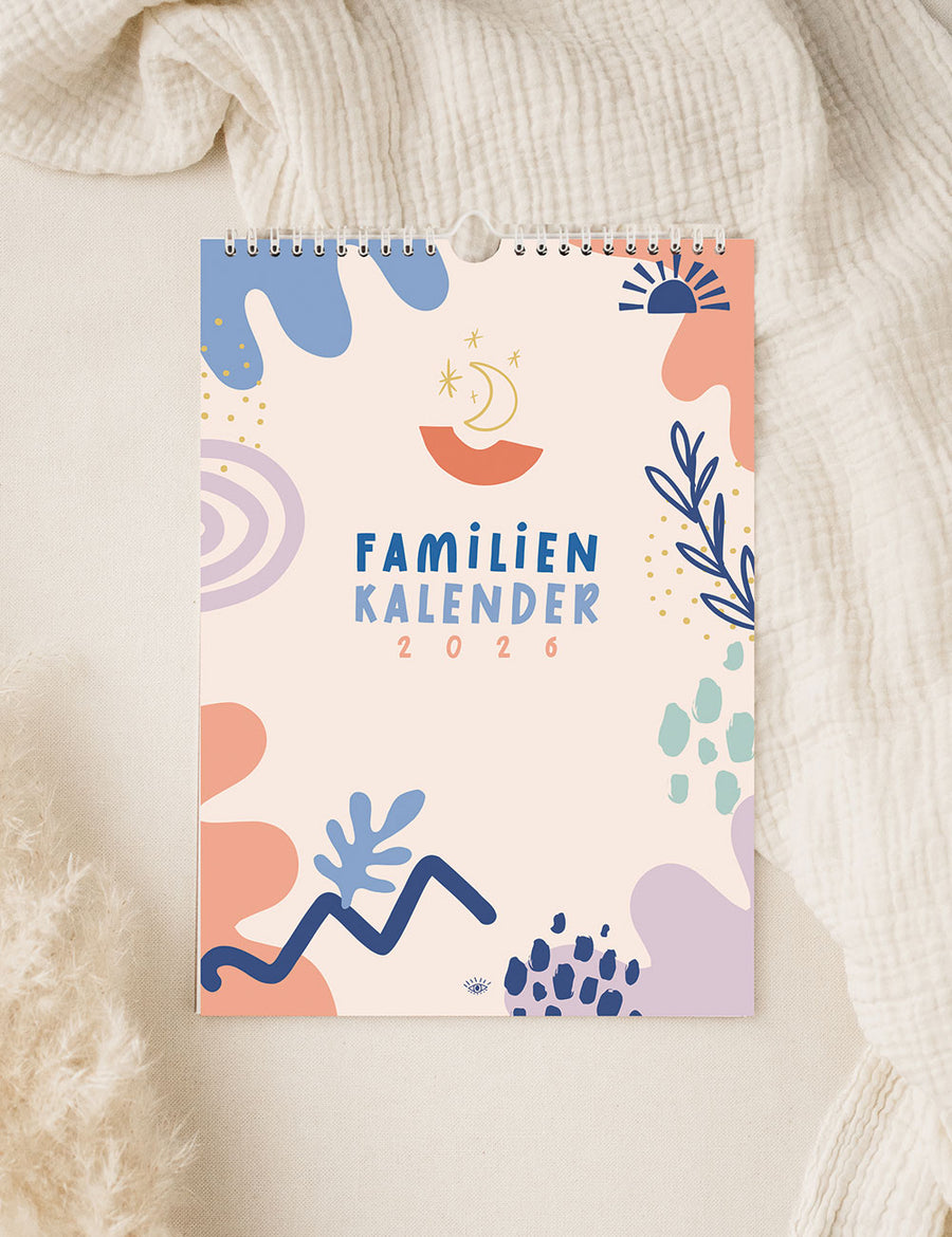 Moderner Familienkalender 2026 - Pastellbunt - Din A3 mit 5 Spalten