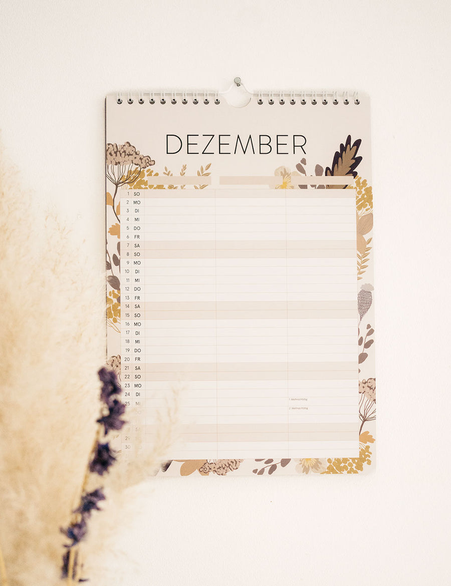 Wandkalender Flowers 2024 - Din A4 mit 3 Spalten