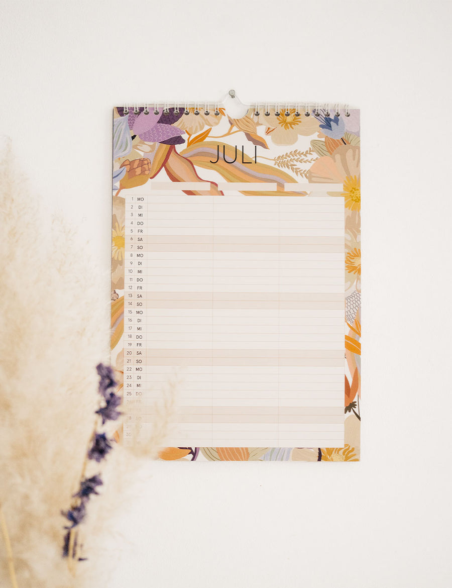 Wandkalender Flowers 2024 - Din A4 mit 3 Spalten