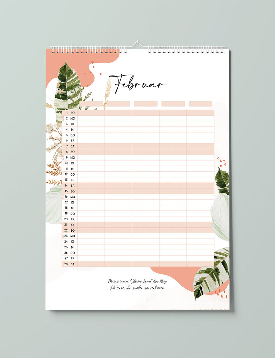 Floraler Familienkalender 2026 - Flowers - Din A3 mit 5 Spalten