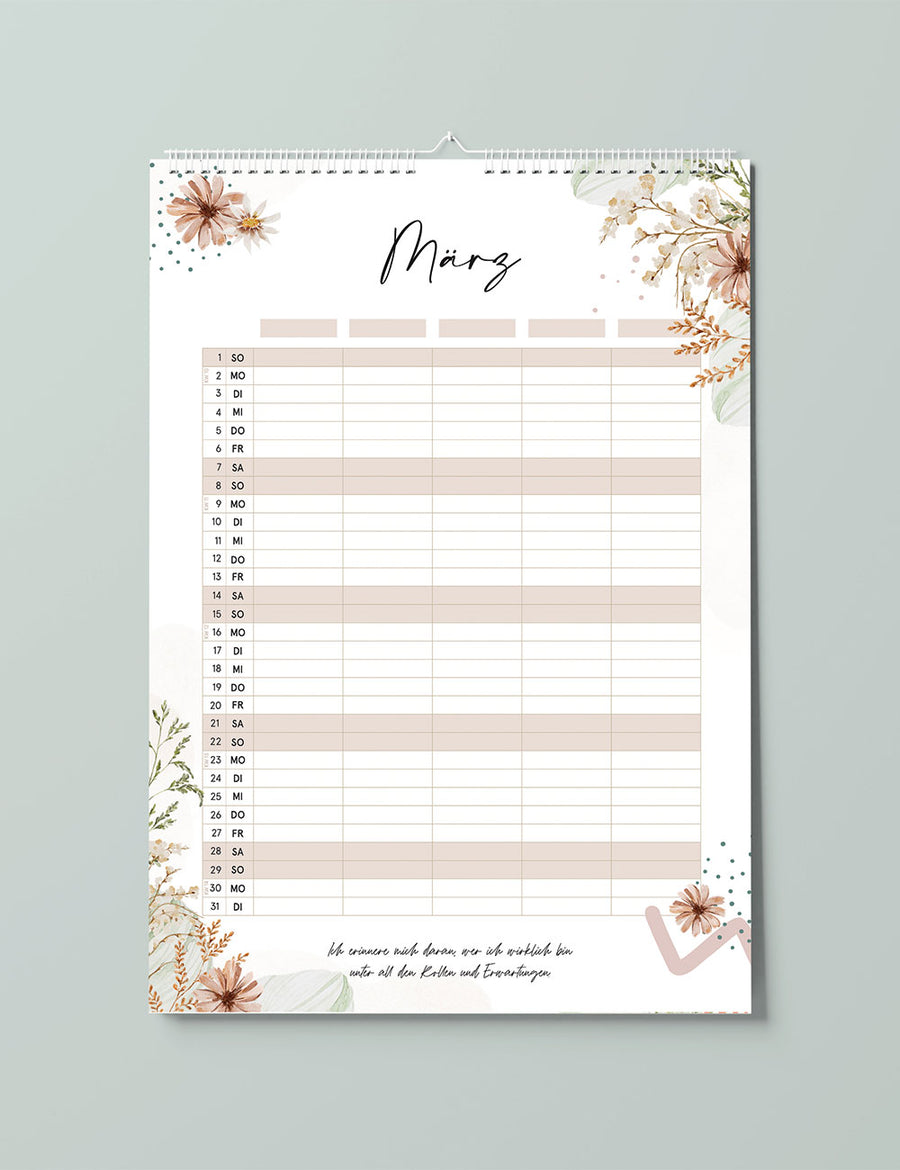 Floraler Familienkalender 2026 - Flowers - Din A3 mit 5 Spalten