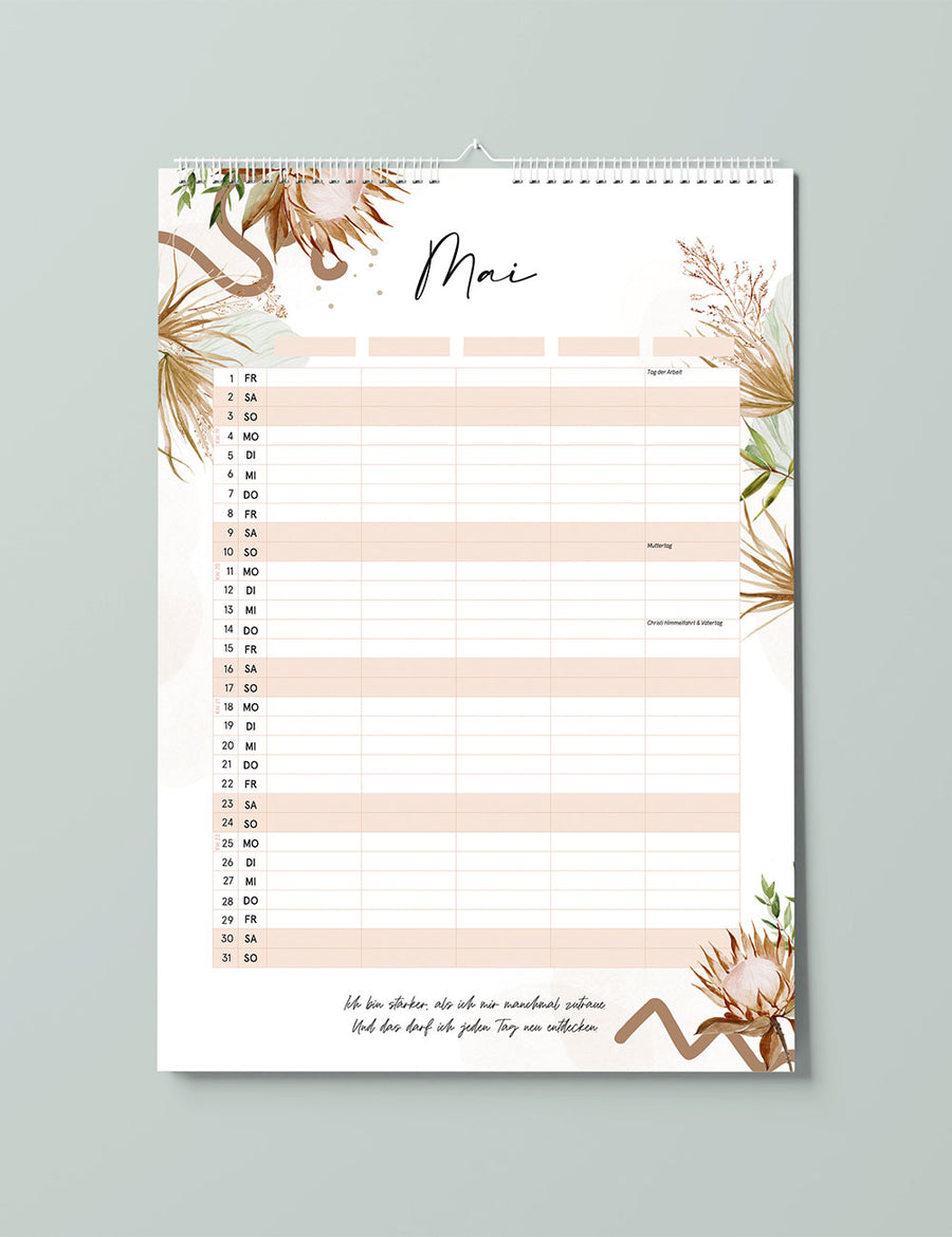 Floraler Familienkalender 2026 - Flowers - Din A3 mit 5 Spalten