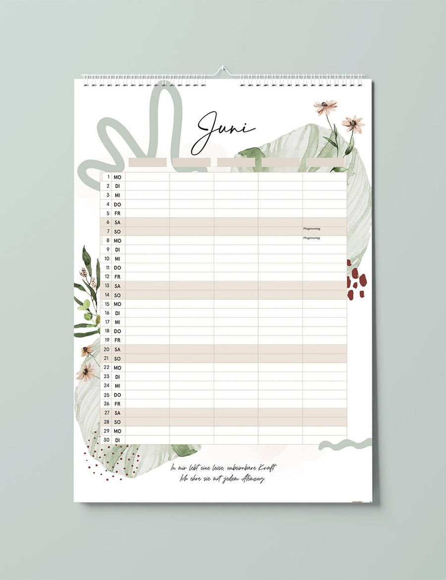 Floraler Familienkalender 2026 - Flowers - Din A3 mit 5 Spalten