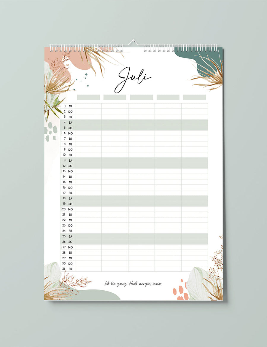 Floraler Familienkalender 2026 - Flowers - Din A3 mit 5 Spalten