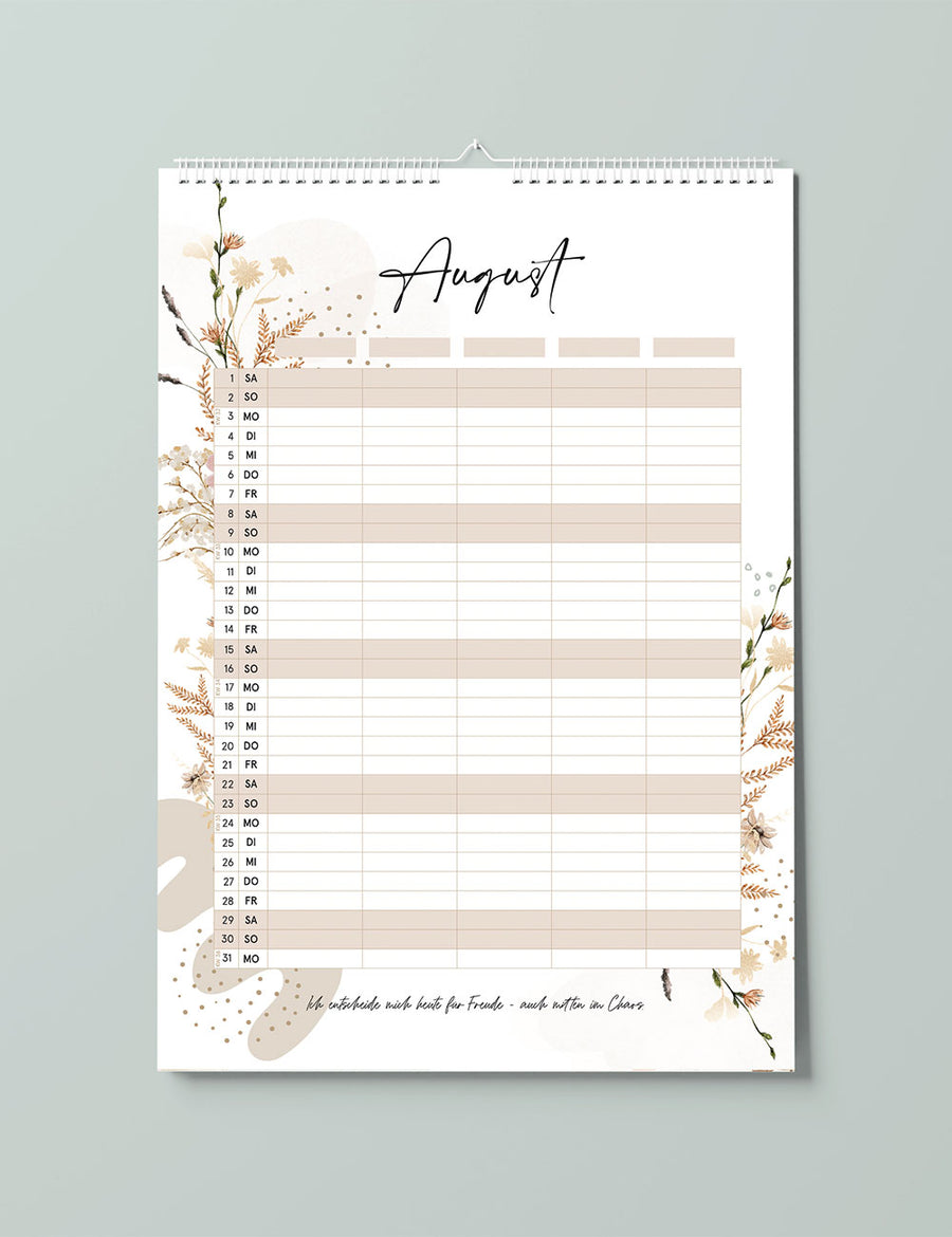 Floraler Familienkalender 2026 - Flowers - Din A3 mit 5 Spalten