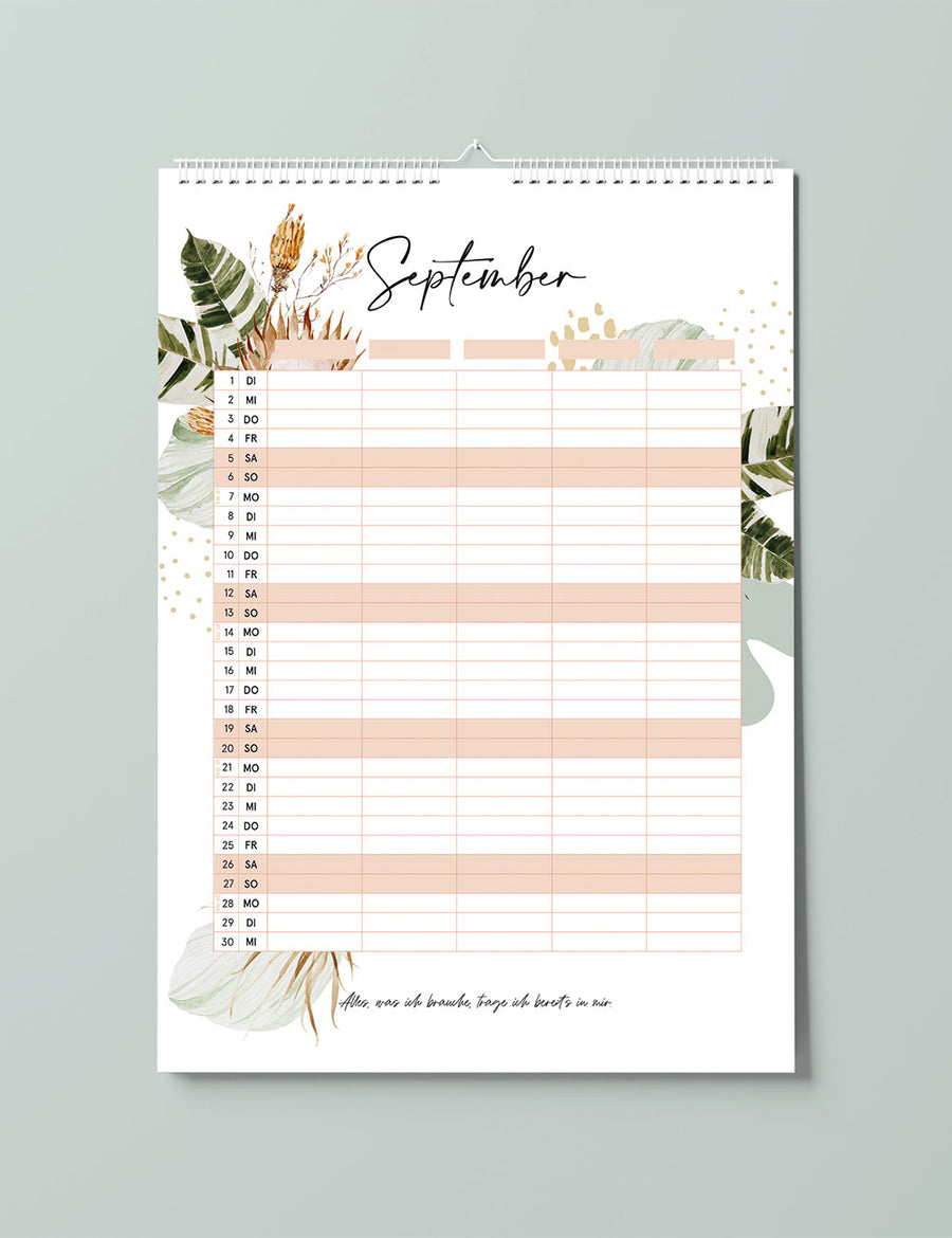 Floraler Familienkalender 2026 - Flowers - Din A3 mit 5 Spalten