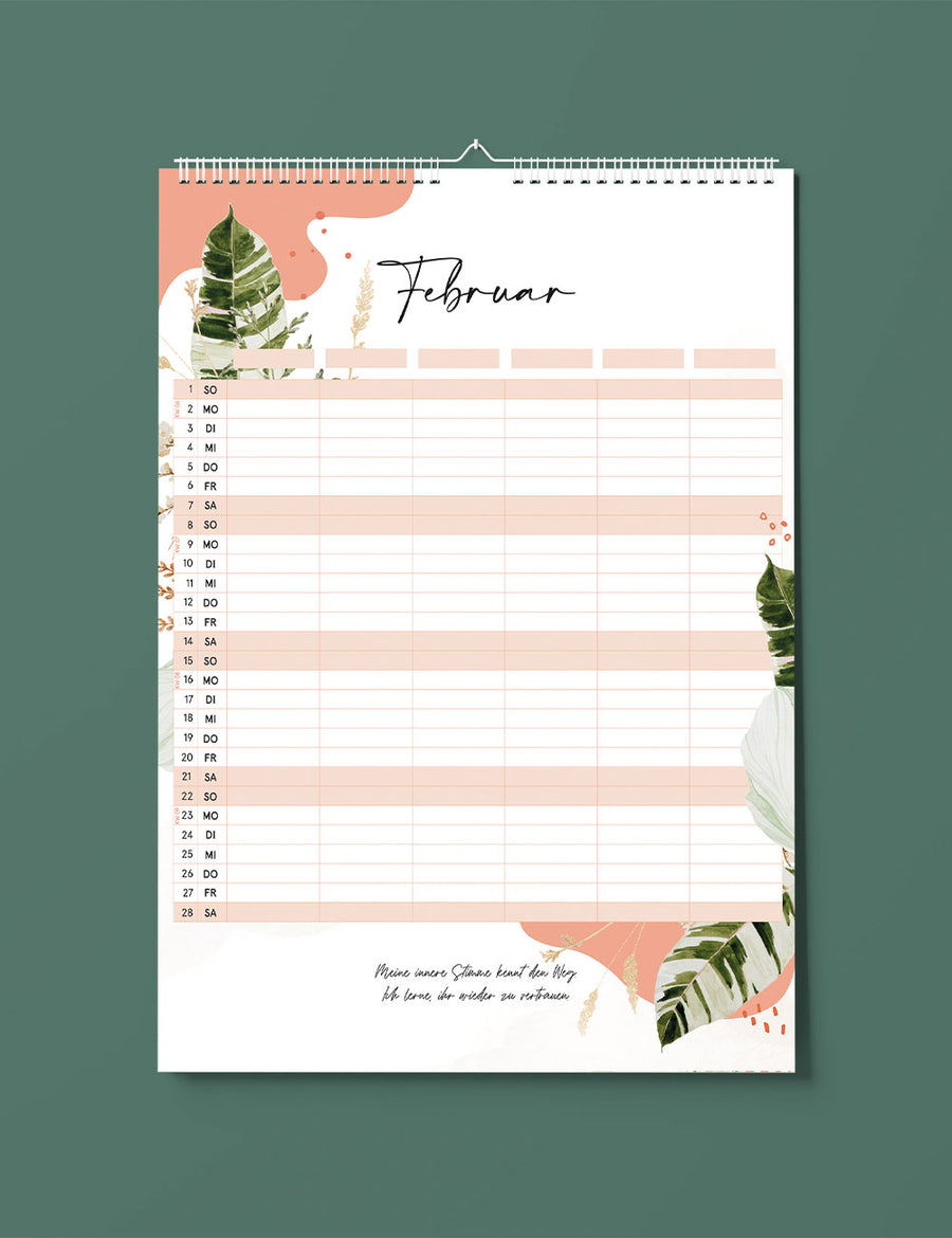 Floraler Familienkalender 2026 - Flowers - Din A3 mit 6 Spalten