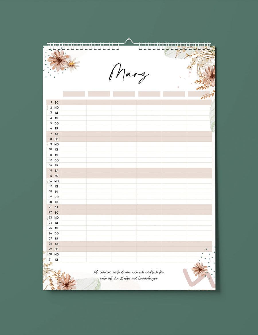 Floraler Familienkalender 2026 - Flowers - Din A3 mit 6 Spalten