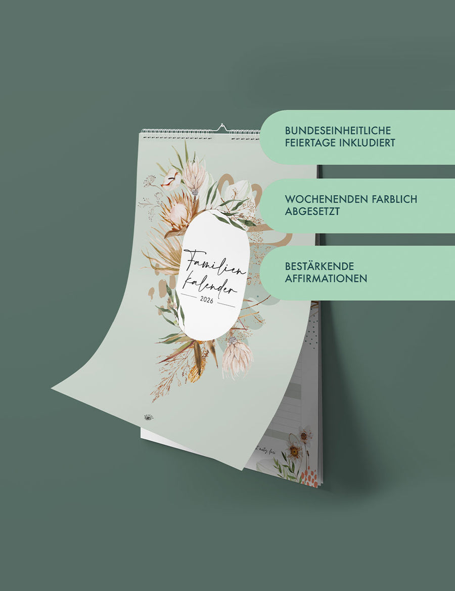 Floraler Familienkalender 2026 - Flowers - Din A3 mit 6 Spalten