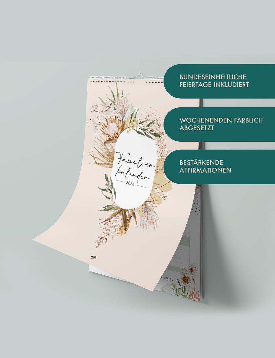 Floraler Familienkalender 2026 - Flowers - Din A3 mit 5 Spalten