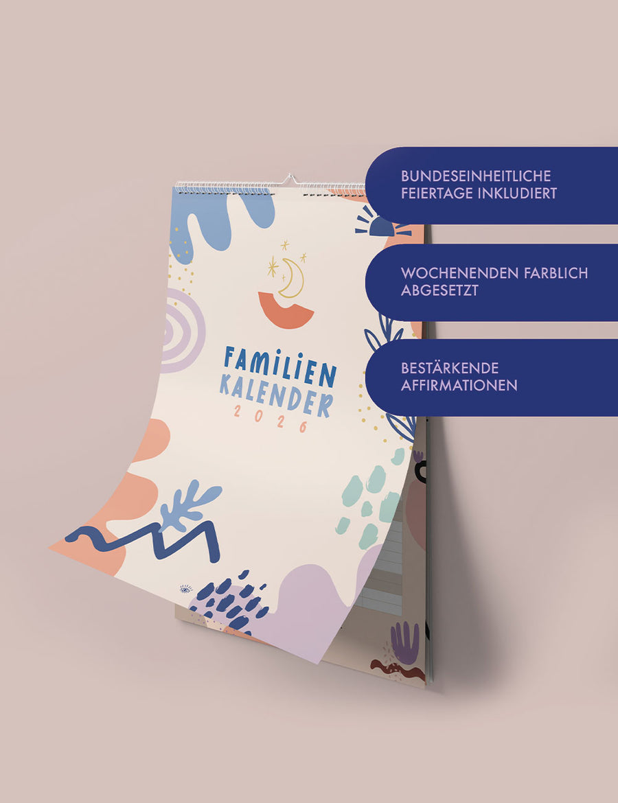 Moderner Familienkalender 2026 - Pastellbunt - Din A3 mit 5 Spalten