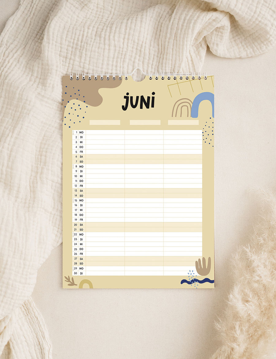 Wandkalender 2026 - Pastellbunt - Din A4 mit 3 Spalten